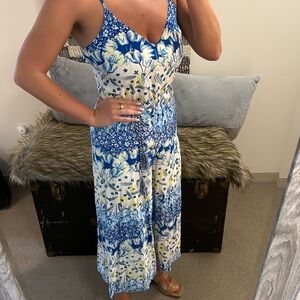 Strut and Bolt blue, white and yellow jumpsuit, size small. NWT